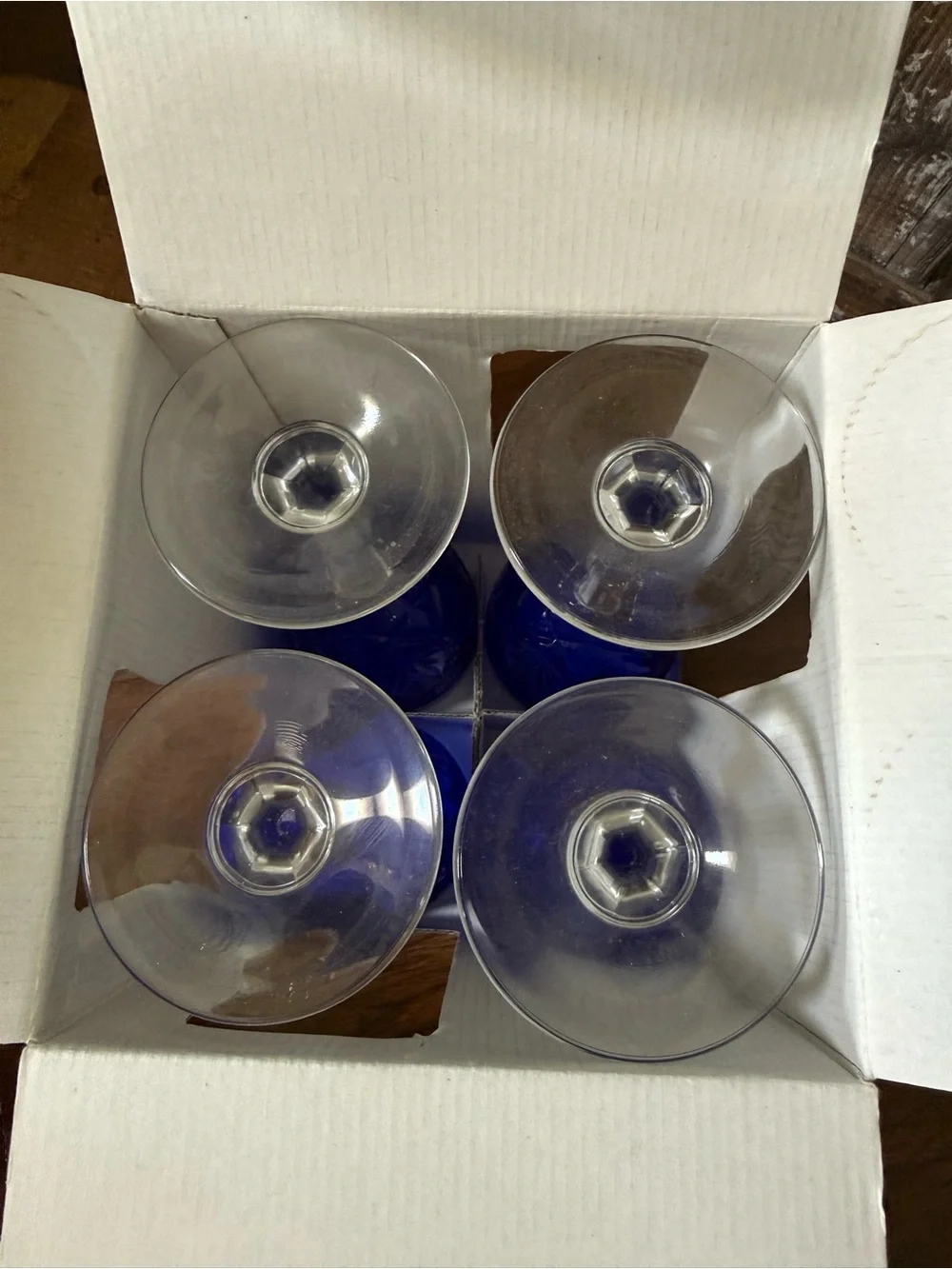 NIB Cristal D'Arques Sapphire Blue Antique Water Wine Goblet Set of 4